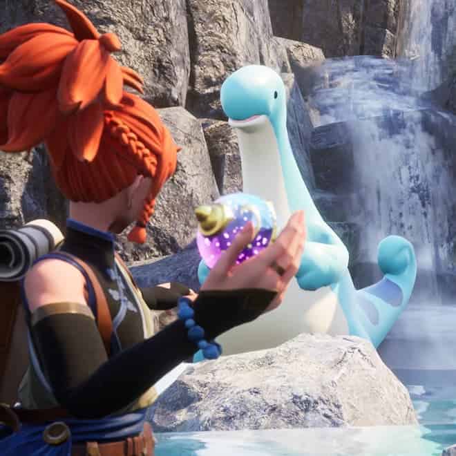 Official Palworld screenshot of a player meeting a Pal