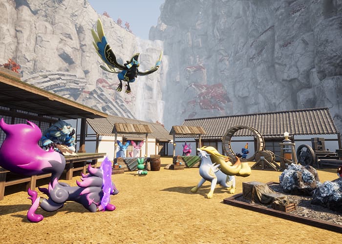 Official Palworld screenshot of Pals at a base